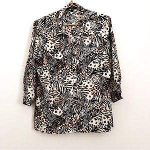 Notations size large multi animal print blouse
